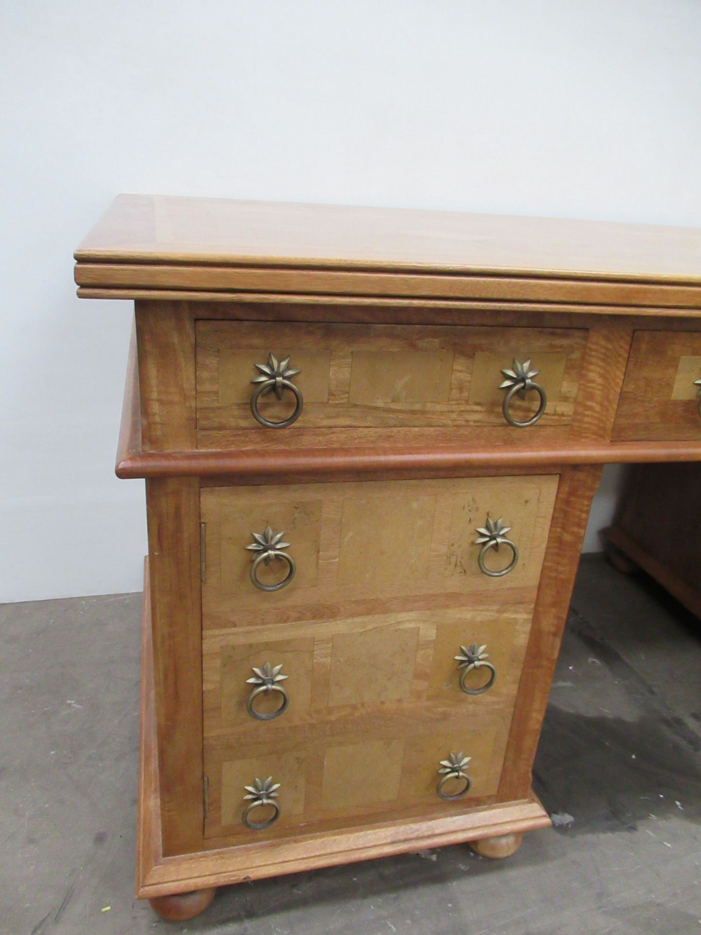 Large Twin Pedestal Desk with Brass Handles (165 x 80 x 80cm) - Image 6 of 7