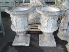 2 x Large Fluted Stone Urn Planters