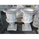 2 x Large Fluted Stone Urn Planters