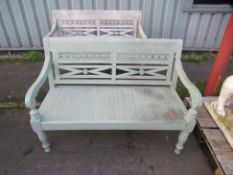 A Painted Paneled Wooden Garden Bench