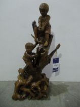 Carved Wooden Figure Depicting Two Boys