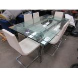 Glass Extending Dining Table with 6 x Upholstered Chrome Framed Chairs