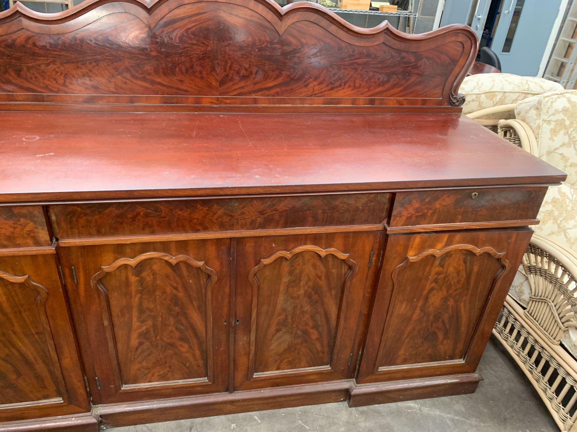 19th Century Flame Mahogany Carved Panelled Sideboard (193 x 63 x 130cm) - Image 2 of 2