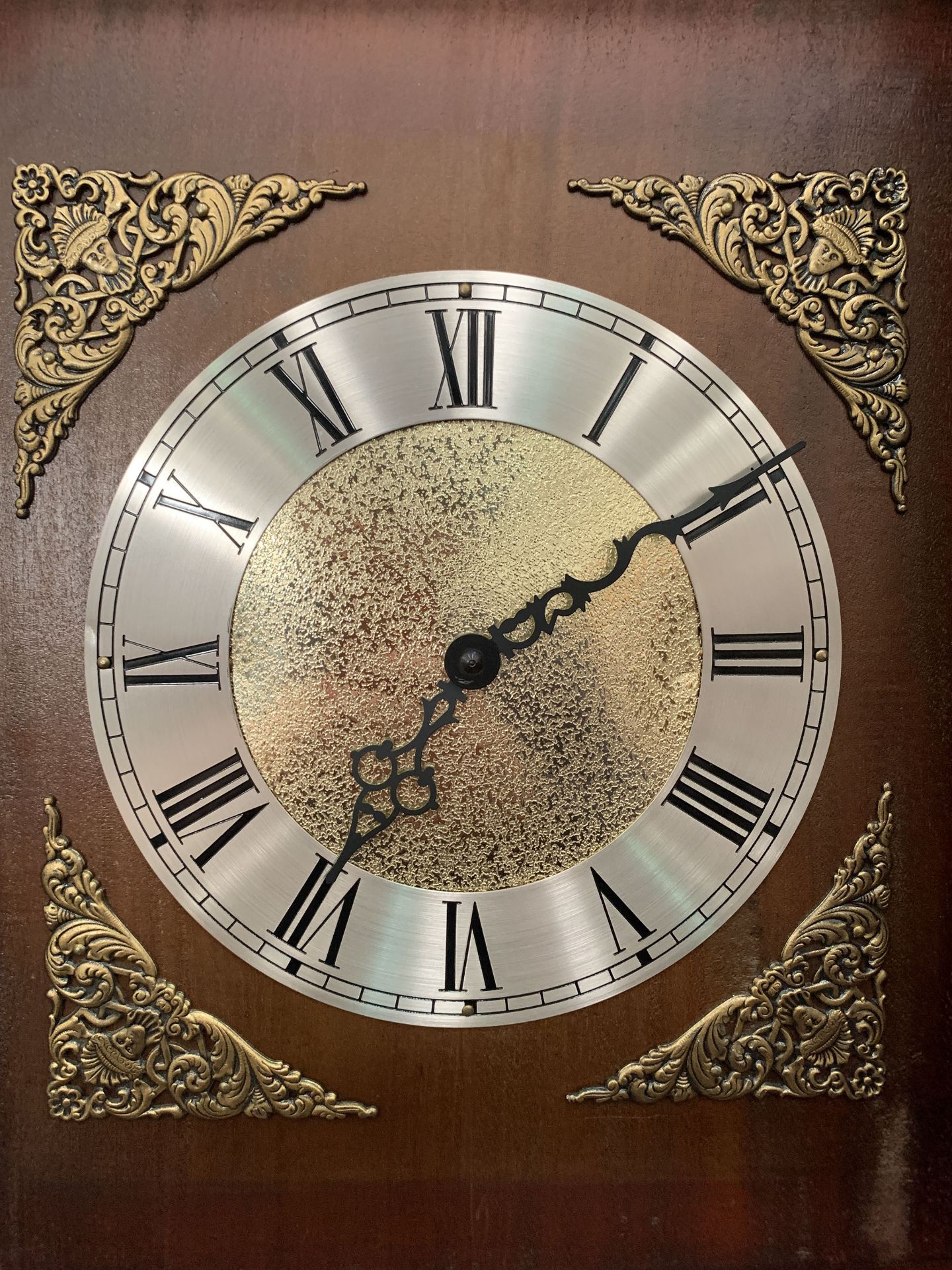 Mahogany Grandfather Clock with Ornate Face Featuring Roman Numerals - Image 3 of 4