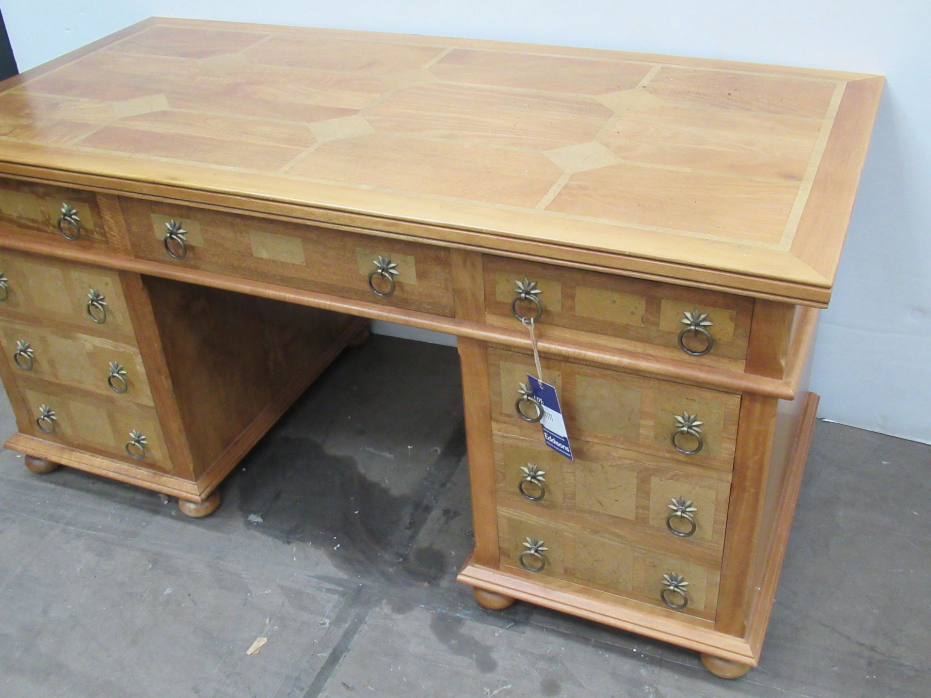 Large Twin Pedestal Desk with Brass Handles (165 x 80 x 80cm) - Image 3 of 7