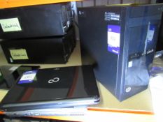 HP tower PC and 2 various laptop with hard drives removed