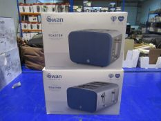 2x Swan 'Spruce Blue' Toasters - boxed