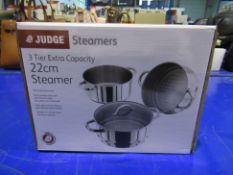 1x Judge Stainless Steel 22cm 3-Tier Steamer - boxed