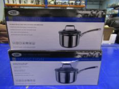 2x Stellar Induction Stainless Steel Draining Saucepans - boxed