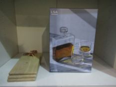 An LSA Boxed Cask Whiskey Decanter and 2 Tumblers