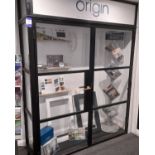 Origin black internal aluminium French doors, matt gold handles, single glazing, open out. (