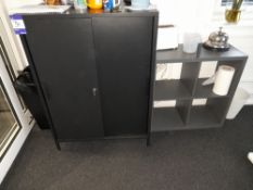Twin sliding door storage cabinet, and 4 section cube shelving unit