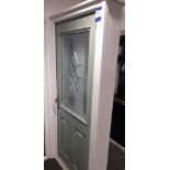Chartwell green on white Eurocell Cromford door in white frame, satin silver handle, open in (May