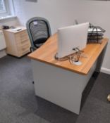 Single person workstation, operators chair, pedestal, and table (Phone and computer not included)