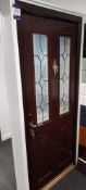 Rosewood on white Eurocell Chatsworth door in rosewood on white frame, gold handle, spyhole knocker,