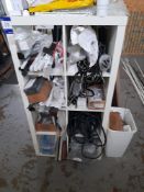 Assortment of glazing components, trims, profiles, fixings etc, as lotted, to shelving unit, and