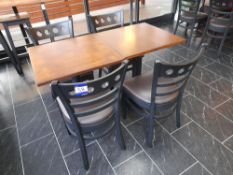 2 x Square wooden tables (Approx. 600mm x 600mm), with 4 x leather effect cushioned wooden chairs