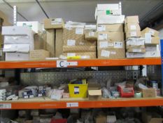 Large quantity of fixings and electrical components to rack including rack