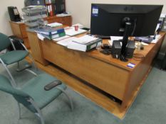 Executive desk with 3 drawer pedestal, 2 x cupboards, 2 drawers, lateral filing cupboard, 3 x tub