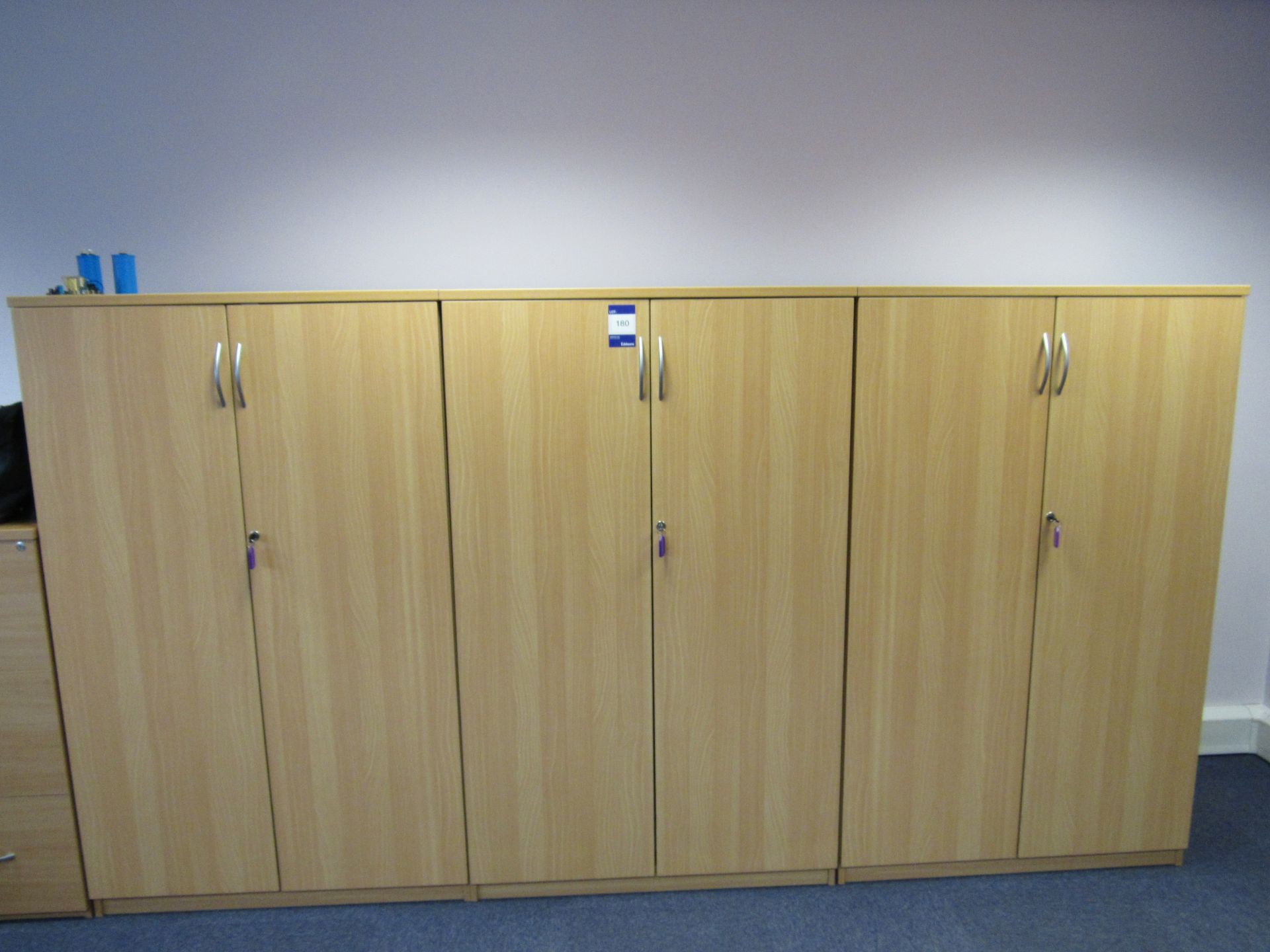 3 x Beech effect double door cupboards