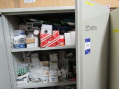Steel double door cupboard and contents of various electrical components