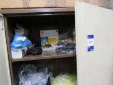 Steel double door cupboard and contents of PPE, branded clothing excluded