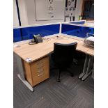 6 x Curved office desks 1600mm x 1200mm, 4 x desk