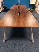 2 piece darkwood effect boardroom table with inbui