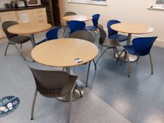 4 x circular staff room tables, 10 x plastic staff