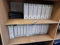 (Various sizes) A4 ring binders over 2 shelves