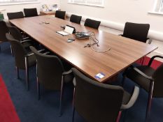 2 part walnut effect boardroom table with inbuilt