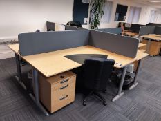 4 x curved office desks 1600mm(w) x 1200mm(d), 4 x