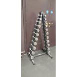 Metis triangular dumbbell rack & dumbbells from 1-10kg – Located in Basement