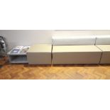 Low back faux leather 2 seater reception sofa, matching puff and square plastic topped magazine