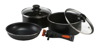 Vango Gourmet Camping Cook Set, Black - 2 saucepans with lids (18cm & 20cm), a 20cm frying pan and a