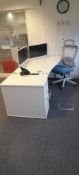 White Melamine Cantilever R/H Wave Desk 1,600(w) x 1,000/800(d) x 725(h) with matching 3-drawer