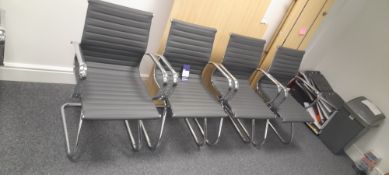 4 x Charles Eames Replica Style Grey Ribbed Leather Cantilever Boardroom Chairs (Located on the