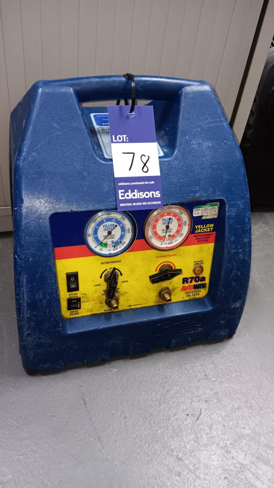 Yellow Jacket R70A Refrigerant Recovery Unit, Serial Number R107884, without power lead