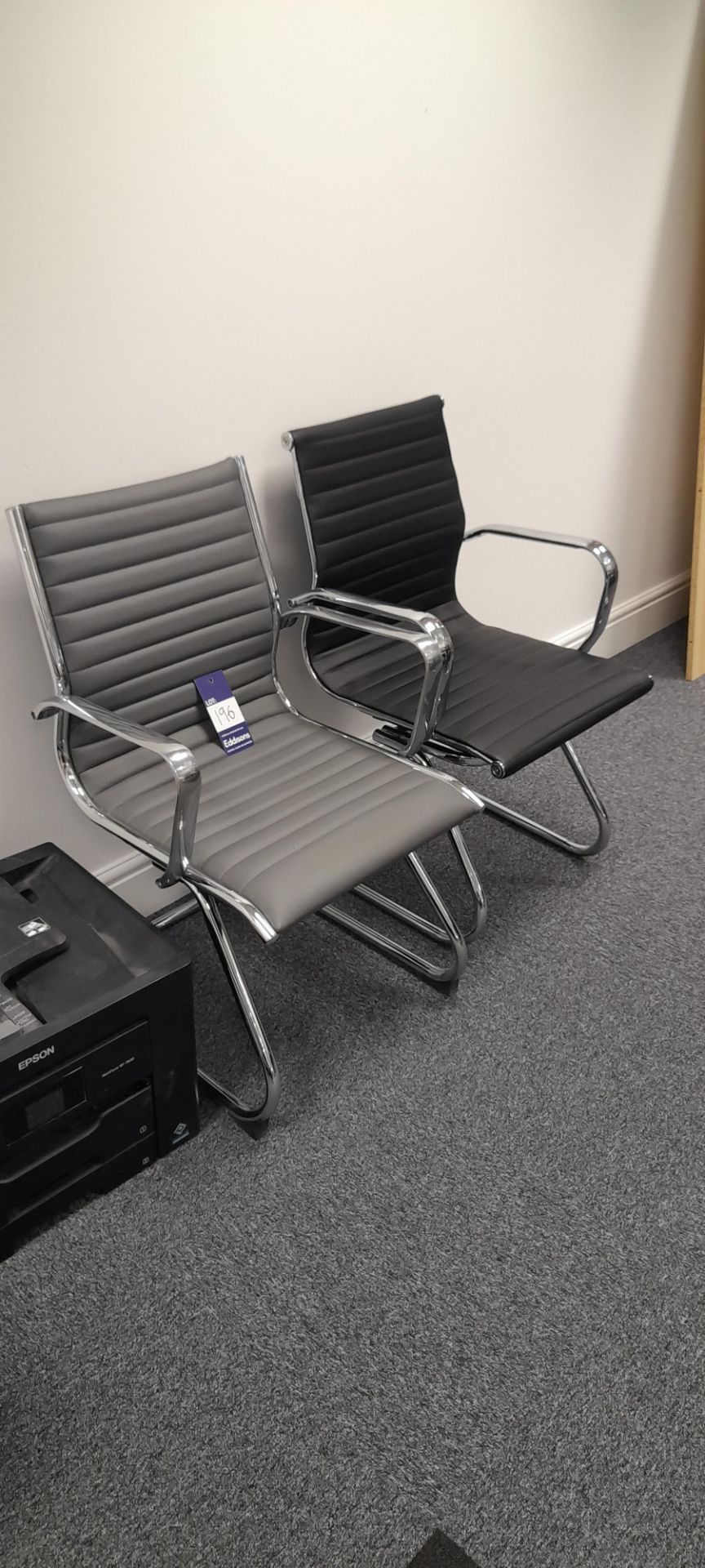 2 x Charles Eames Replica Style Ribbed Leather Cantilever Boardroom Chairs comprising of 1 x Grey - Image 2 of 5