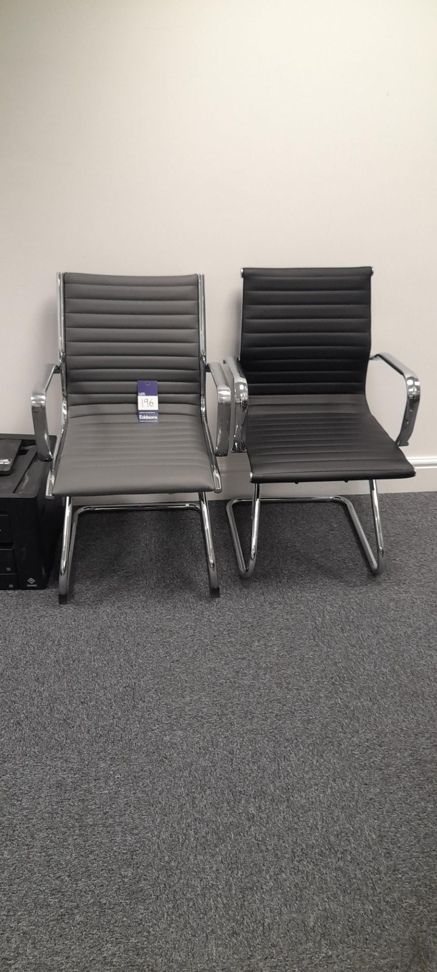 2 x Charles Eames Replica Style Ribbed Leather Cantilever Boardroom Chairs comprising of 1 x Grey
