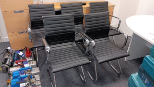 5 x Charles Eames Replica Style Black Ribbed Leather Cantilever Boardroom Chairs