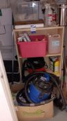 Contents of cupboard to include 2 x Numatic Vacuum Cleaners, Cleaning Consumables and Christmas