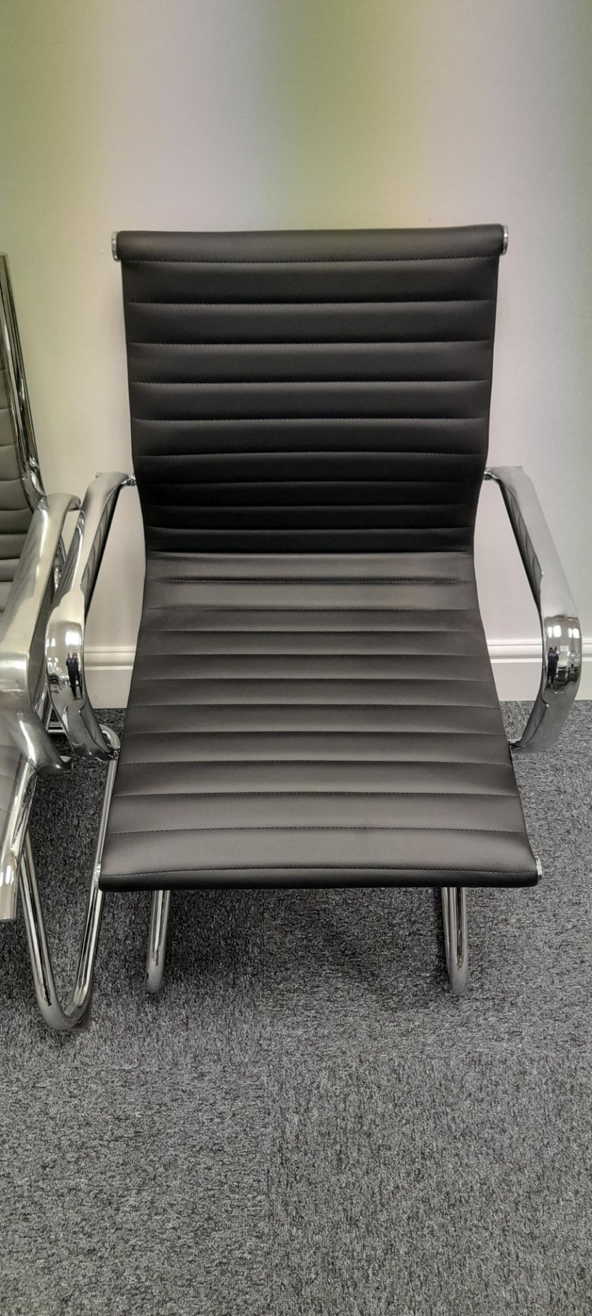 2 x Charles Eames Replica Style Ribbed Leather Cantilever Boardroom Chairs comprising of 1 x Grey - Image 5 of 5