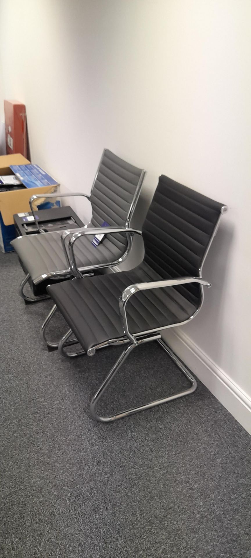 2 x Charles Eames Replica Style Ribbed Leather Cantilever Boardroom Chairs comprising of 1 x Grey - Image 3 of 5