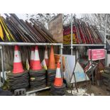 4x Stillages of Metal Framed Road Signs & Large Road Cones