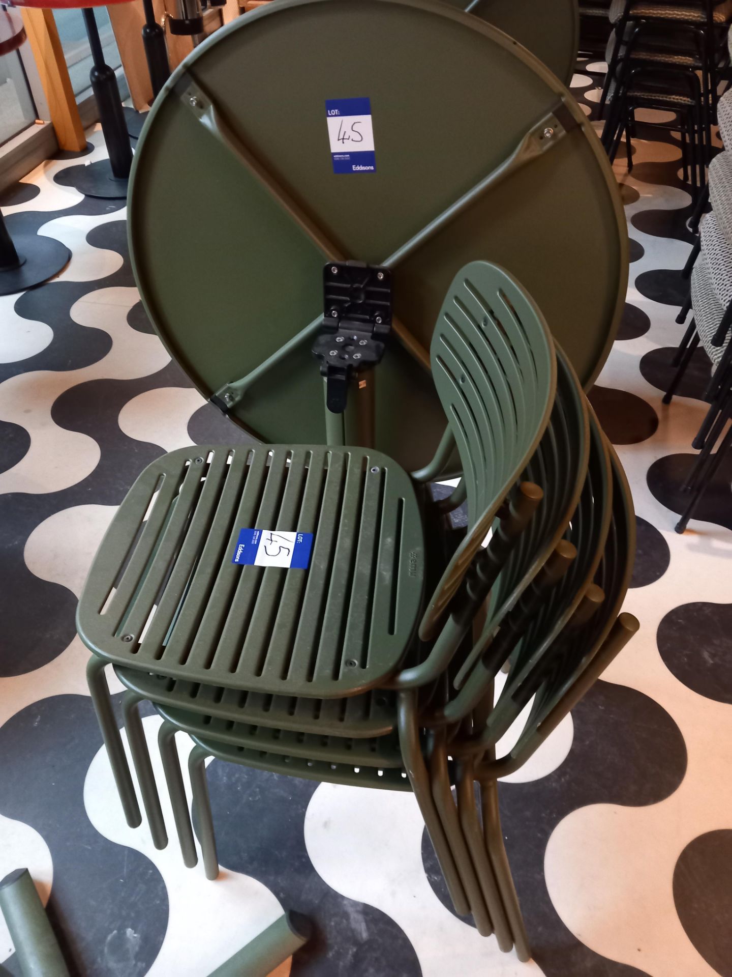 Green steel tilt top patio table & 4 chairs, EMU b