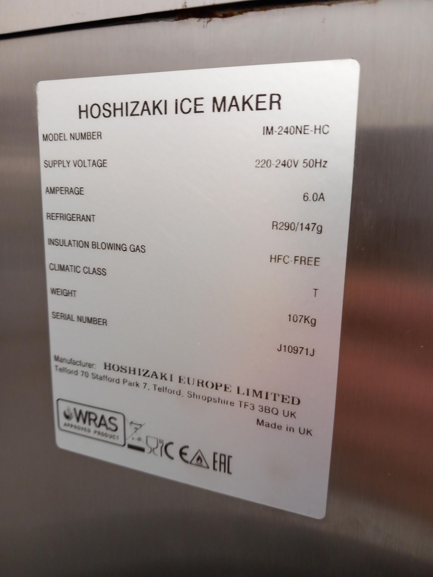 Hoshizaki IM-240 NE-HC stainless steel ice making - Image 2 of 2