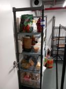 2 Plastic shelving units & contents of various food stuffs