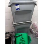 3 Rubbermaid plastic bins & mop bucket