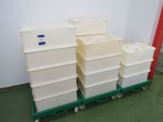 Quantity of various plastic dolleys and tubs